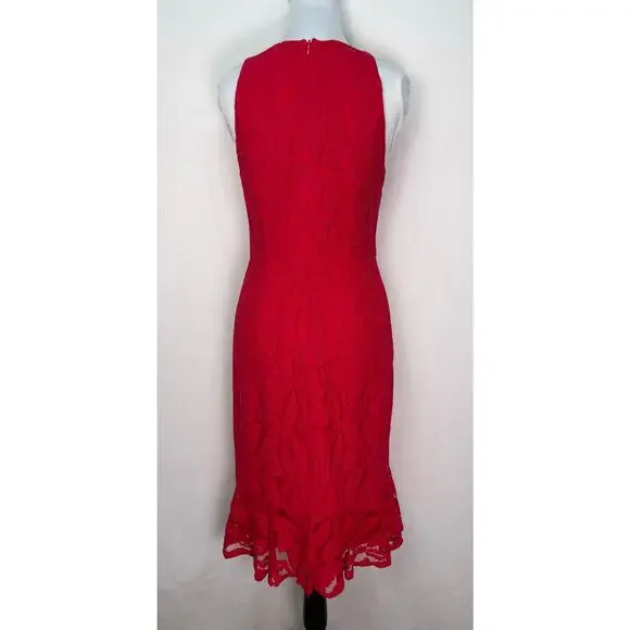 Maggy London Red Lace Sleeveless V-Neck Cocktail Dress Size 2 - Picture 4 of 11
